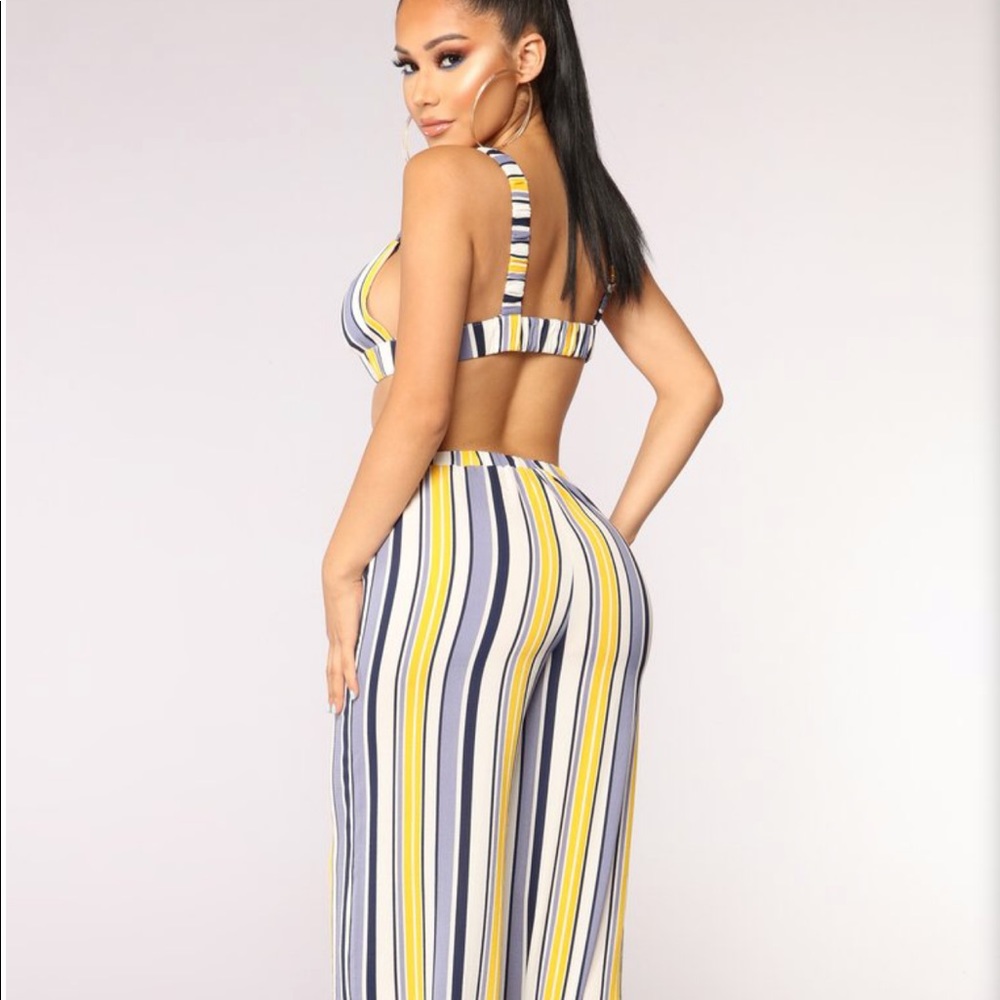 Blue and yellow crop and pant set